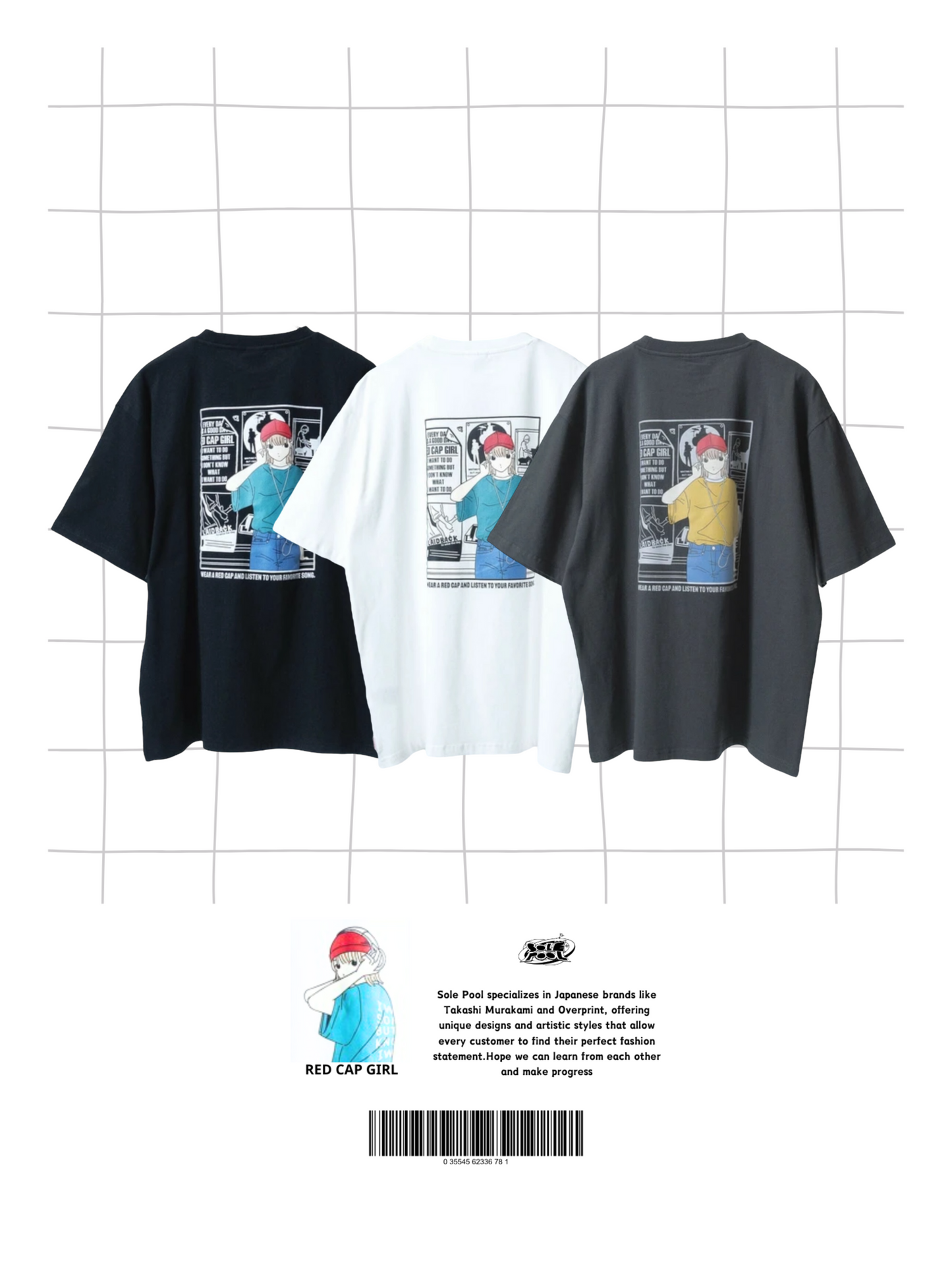 Red Cap Girl Earphone Girl Tee