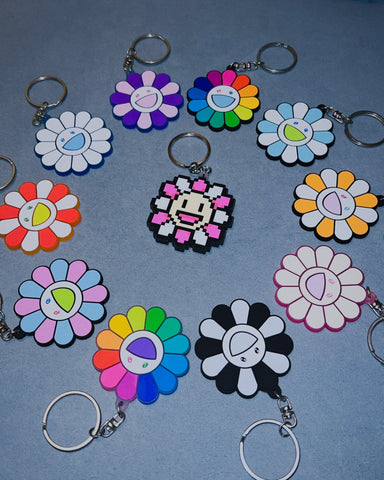 Takashi Murakami Flower Rubber Key Ring Flower Rubber Keyring Clear Rainbow  & White