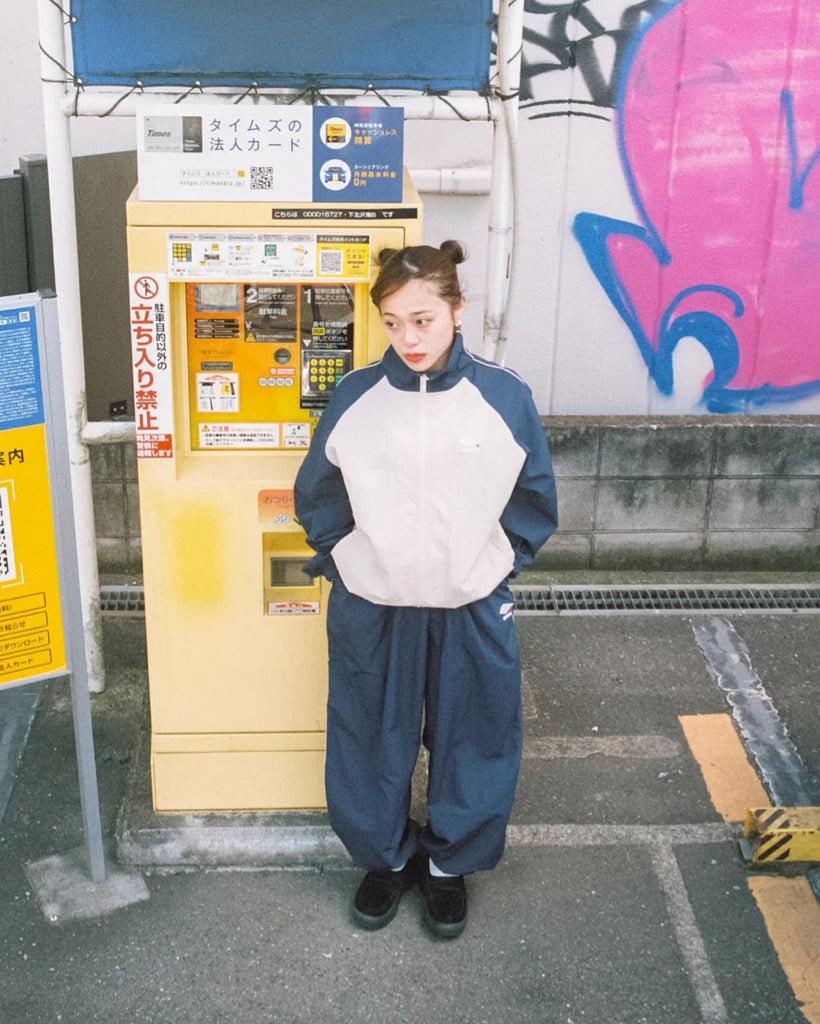 9090 Tech Nylon Track Pants - Navy x Cream / L